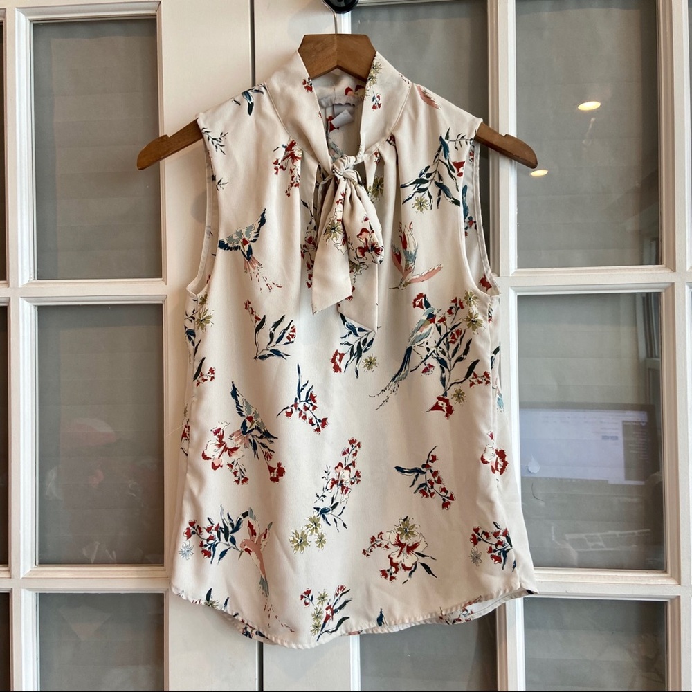 H&M Neck Tie Floral Sleeveless Blouse